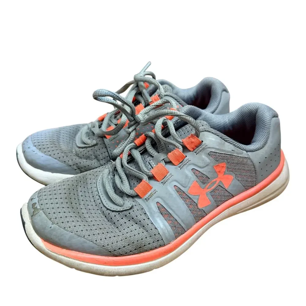Under Armour Unisex Kids Sneakers Athletic Tennis Shoes Tie Closure Gray Orange